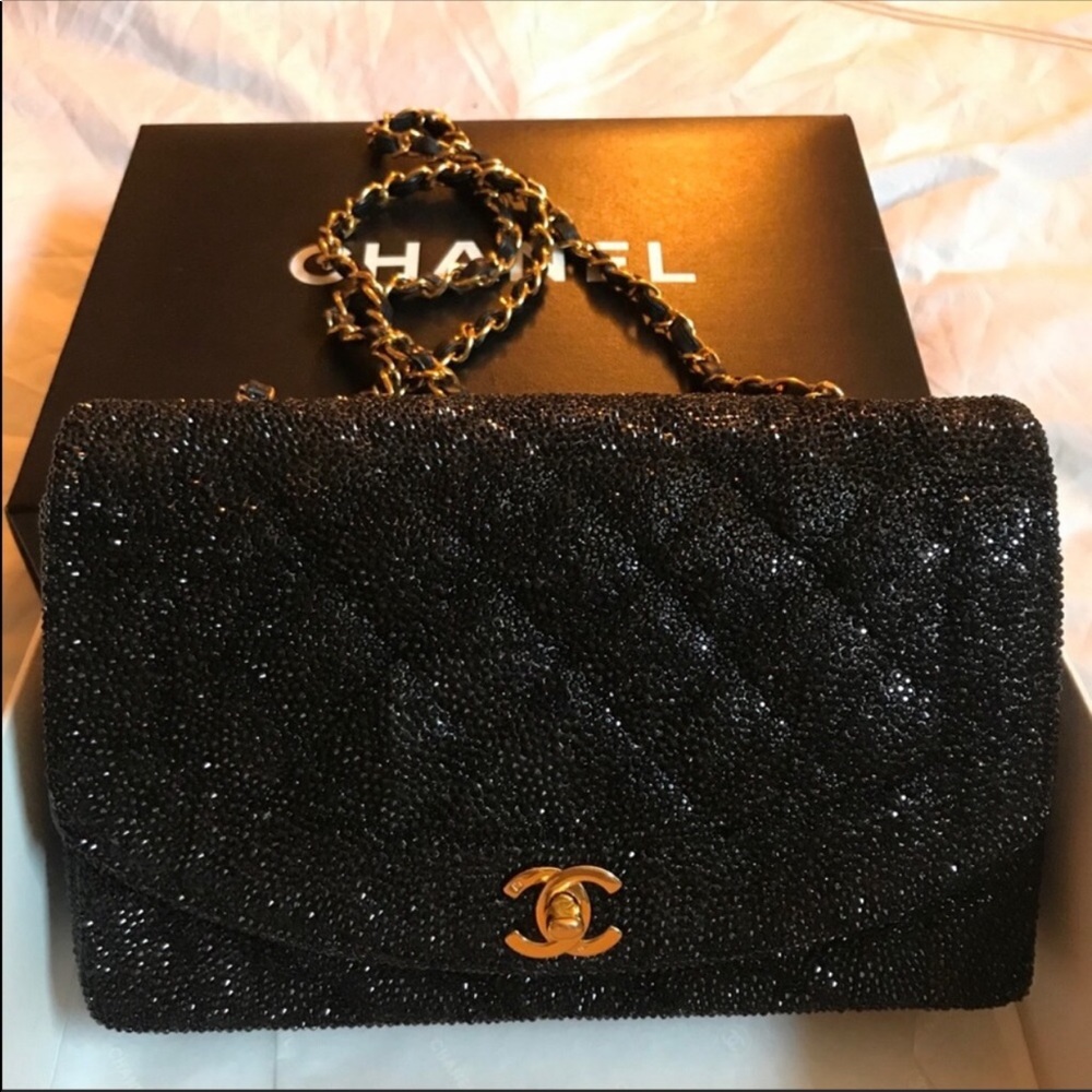 Black Friday Sale - Authentic Chanel Diana Crystal Bag Strassed